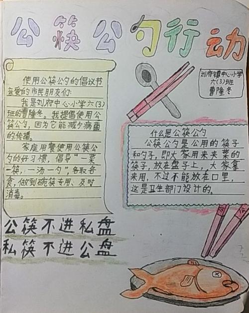 使用公筷公勺从我做起   绘制文明用餐筷乐行动手抄报   六3