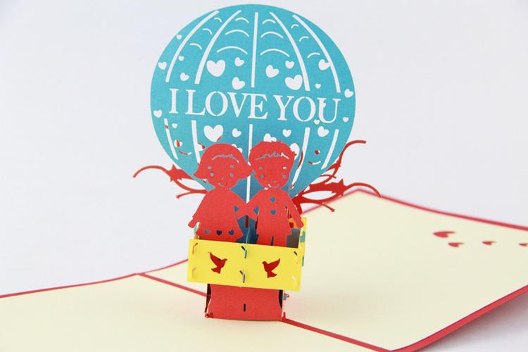 立方生活 情人节卡片3d爱情热气球立体贺-贺卡