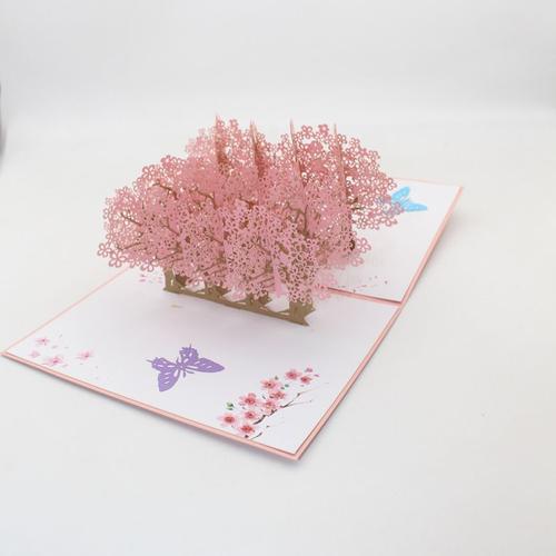 中国国风樱花节日创意3d立体贺卡剪纸手工贺卡