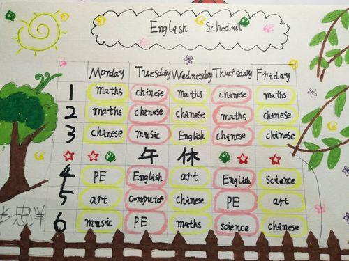 schedule记江南小学五年级英语手抄报优秀作品集关于英语课程表手抄报