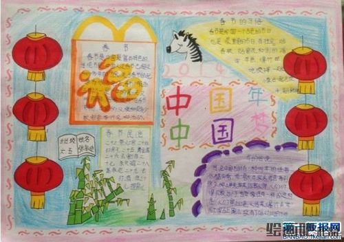 中国年中国梦手抄报-福马迎春黑板报板报设计绘画吧-画画