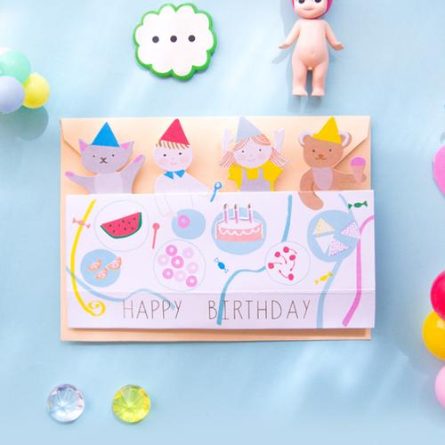 儿童生日快乐卡片韩版动物贺卡立体创意祝福卡小朋友伙伴礼品卡9折