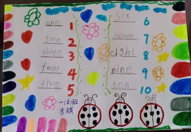 10的英语数字手抄报分享展示彩笔勾勒数字英语谱写童趣椰博小学一年级