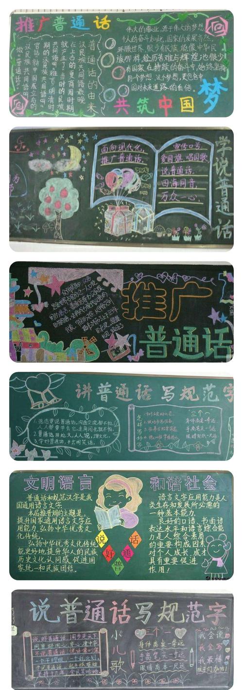 各班利用黑板报的形式推广普通话书写规范字.
