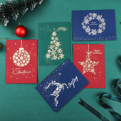 韩国创意烫金圣诞贺卡定制 ins风圣诞节祝福感谢礼物卡片信封 一套6张