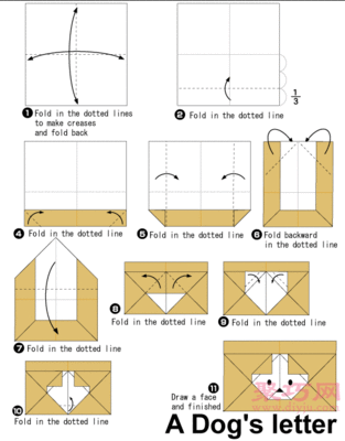 折纸小狗形状的信封 教程图解第五期 趣味折纸 小狗信封小狗信封折纸
