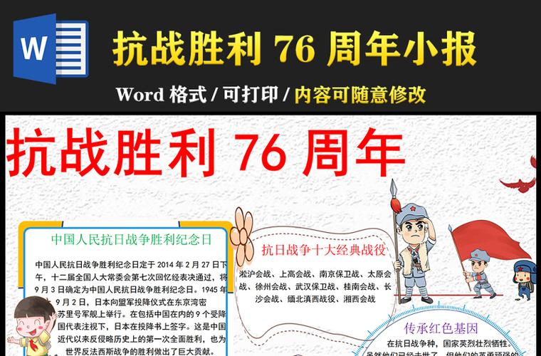 小报 中小学生 手抄报系列 模板下载 抗战胜利76周年抗日战争胜