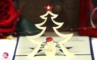 立体圣诞树与雪人贺卡 立体圣诞树贺卡