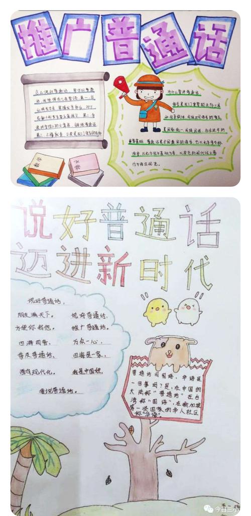 画手抄报学生和家长同说普通话书写宣传标语此次活动黄河桥小学结合