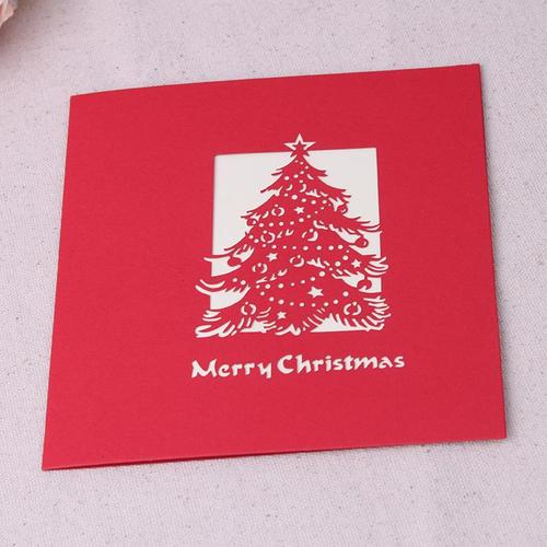 圣诞节创意立体圣诞贺卡 3d纸雕镂空定制圣诞雪松祝福小卡片