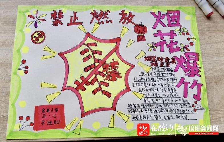 春节手抄报活动路南实验二手抄报中见行动六年级学生绘制了禁止燃放