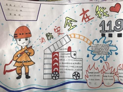 以消防安全为主题学生画了精美的手抄报加深了对消防安全的认识.
