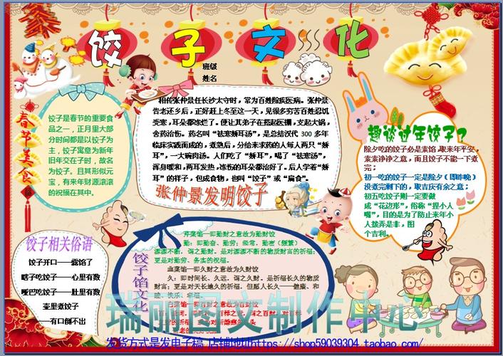 饺子文化彩色电子小报成品模板新年美食手抄报春节板报剪贴报2140