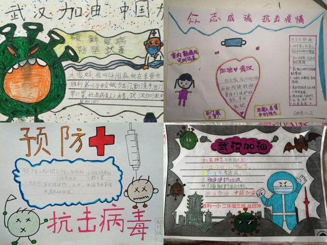 胜利一小二年级三班的同学们共同绘制手抄报为武汉加油为中国加油