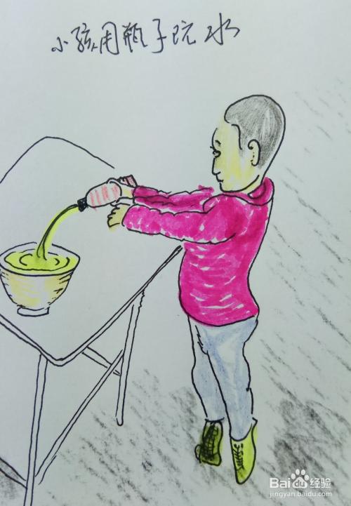 儿童画给客人倒水图片