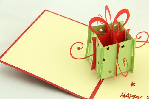 180度生日礼盒立体造型贺卡 创新祝福礼物卡3d 可加工定制