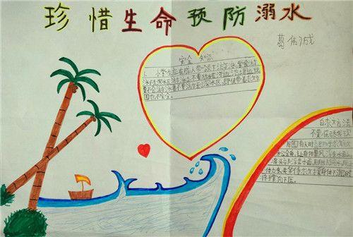 防溺水手抄报电子版预防溺水儿童绘画游泳安全竖版黑白线稿a3a48k生命
