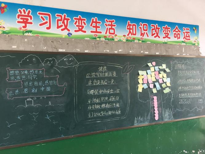 各班都拿出自己的特色这个班级在黑板报上拼出了同学们的愿望树