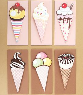 2韩国2young 6款一套 创意设计卡片套装 冰淇淋万用贺卡 信封
