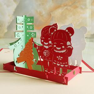 新年春节贺卡3d立体贺卡中国风纸雕礼物卡片新年商务祝福猪年贺卡