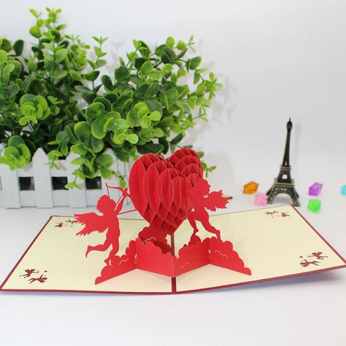 韩国创意3d立体贺卡剪纸雕刻手工折纸情人节七夕丘比特婚恋祝福卡