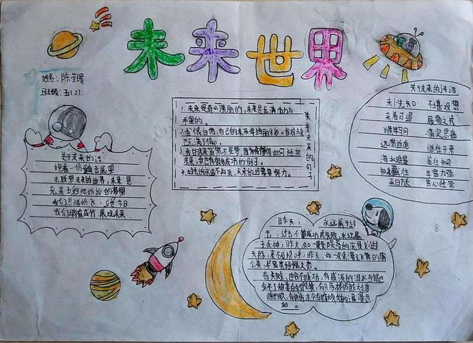 镇中心小学五年级二班未来世界主题手抄报展理想照亮未来手抄报绘画一