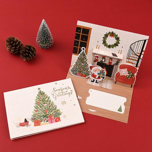 圣诞贺卡新款3d圣诞节立体礼物贺卡创意简约手写感谢祝福礼品卡送信封