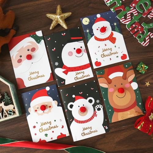 可爱立体红鼻子圣诞节贺卡带信封高档创意大贺卡圣诞祝福卡片批发