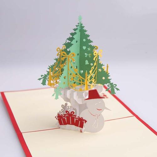 购客品妮韩国创意生日祝福3d立体纸雕圣诞树手工新年元旦礼物贺卡易购