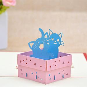 3d贺卡创意生日贺卡可爱猫咪盒子手工立体纸雕贺卡小卡片儿童礼物