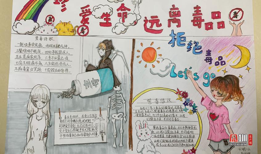 马田街道联合公明第一小学开展了主题为识毒品绘禁毒手抄报大赛
