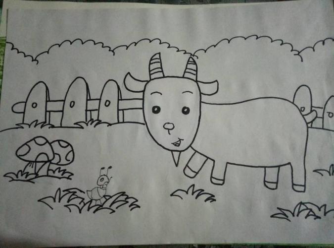 牛羊吃草的简笔画图片