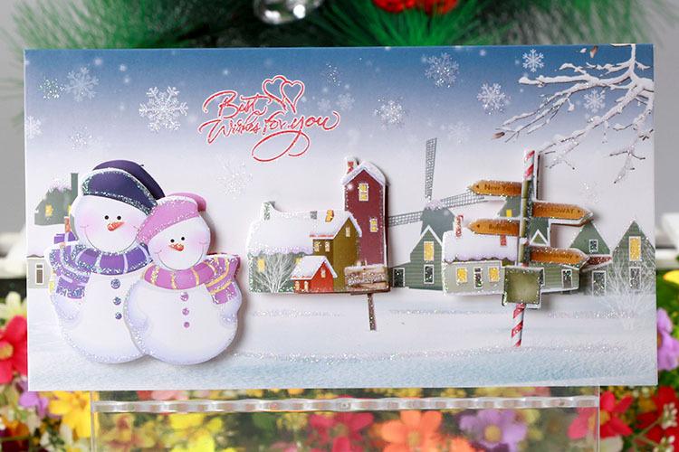 厂家直销冬季雪人立体贺卡hk-t91唯美圣诞贺卡祝福卡留言卡赠品卡
