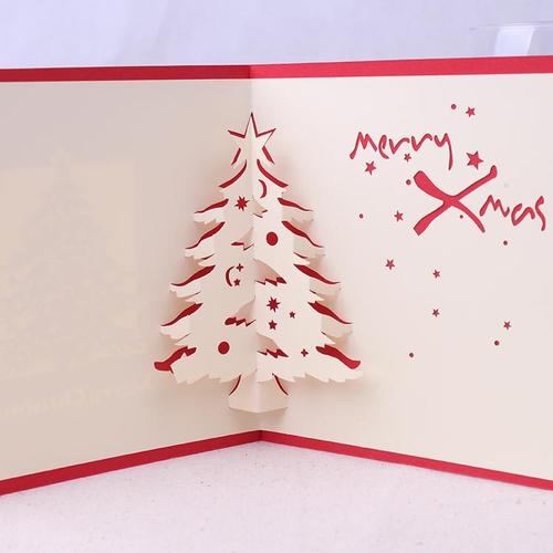 品妮包邮创意圣诞节平安夜雪松3d贺卡立体手工祝福卡片剪纸用品-标题