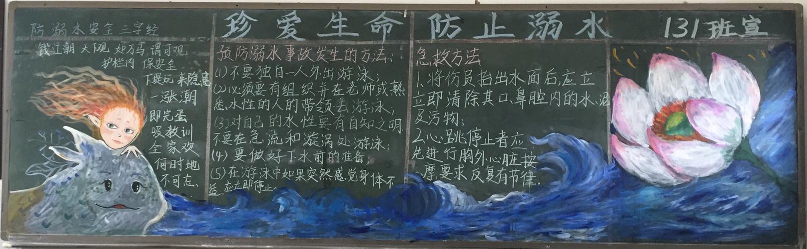 南涧民中珍爱生命预防溺水主题黑板报展示