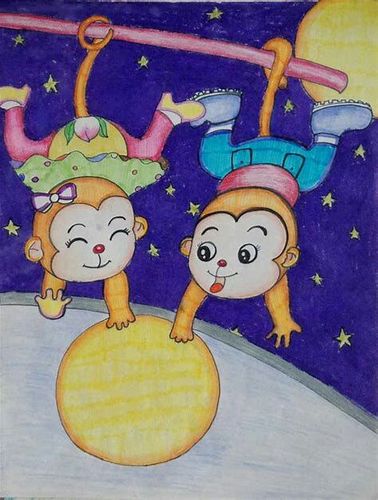 猴子捞月儿童画手抄报 儿童手抄报-蒲城教育文学网