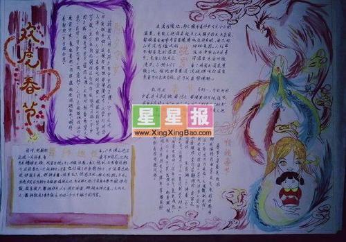 欢度春节手抄报版面设计图 龙与凤插图
