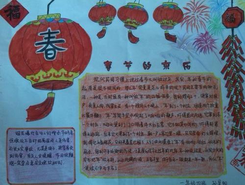 小学生手抄报  中国的家庭过年前要购买大量的年货春联福字新