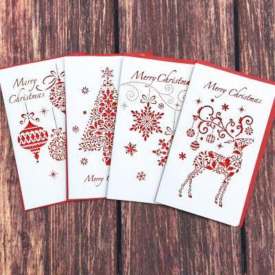 新款韩版创意圣诞贺卡 对折式镂空雪花 圣诞树礼品卡 自带信封