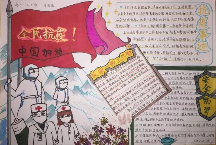 中国14亿人民的心黑龙江省富裕县励志民族中学抗击疫情书画手抄报作品