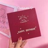 创意生日礼物少女可爱立体蛋糕diy纸雕生日贺卡卡片现货 红色贺卡