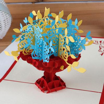 美丽集 创意3d立体纸雕手工折纸型贺卡diy同事上司祝福礼品聚宝盆7折