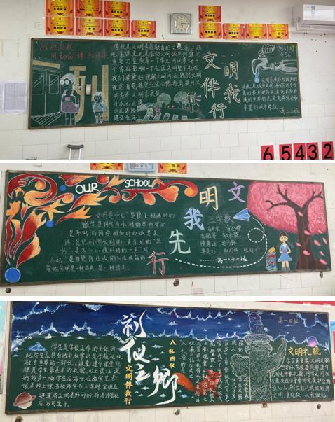 濮阳市油田第二高级中学文明礼貌月举行文明伴我行黑板报评比活动