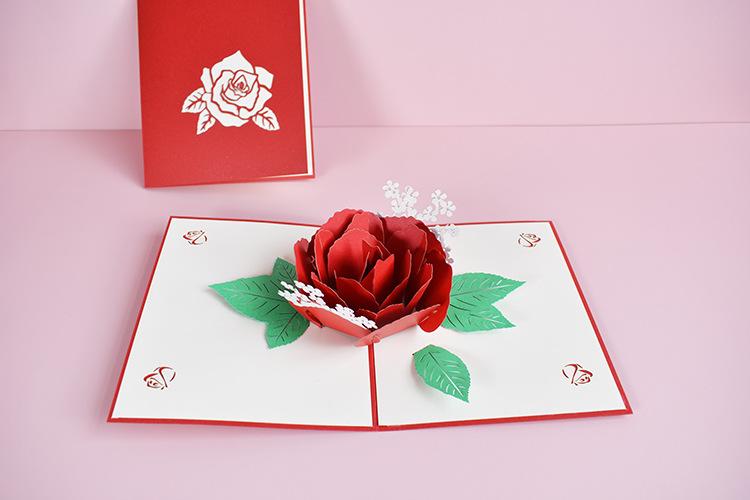 新款创意3d贺卡通用教师节立体贺卡感恩祝福卡手工纸雕玫瑰花朵