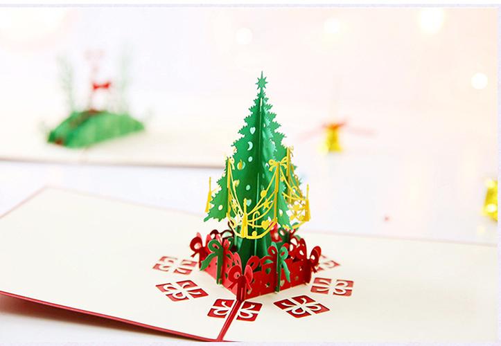 厂家批发圣诞树立体贺卡定制节日3d贺卡祝福卡镂空圣诞贺卡定制