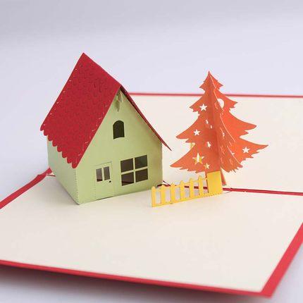 可可黛伊3d手工立体贺卡创意节日生日祝贺爱情卡商务卡片房子和树