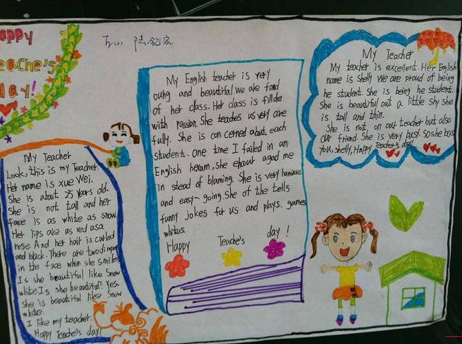 图片英文版儿童学生手抄报电子模板happyenglish英语学习线描图小报