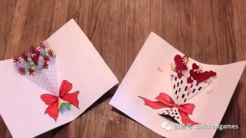 手工乐园 折纸剪纸区 立体花束贺卡的制作步骤图 精品展台  教大家