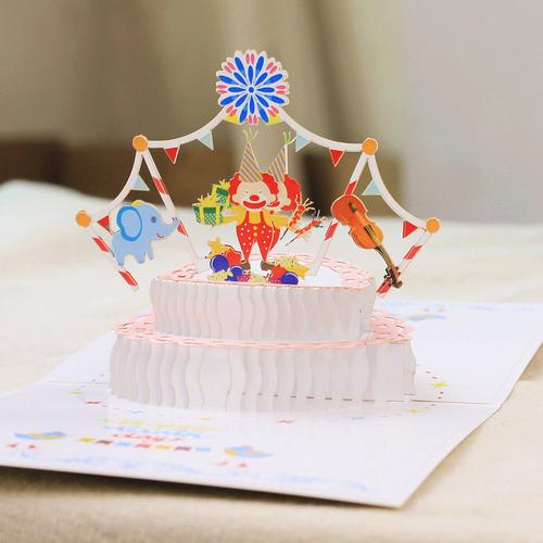 生日蛋糕贺卡 3d创意礼物diy立体纸雕节日员工生日定制祝福小卡片