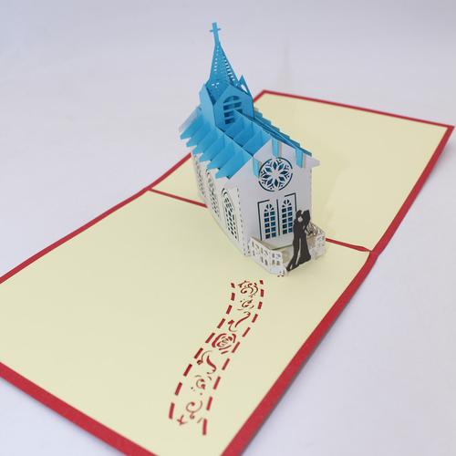 新款创意3d立体手工房子折纸情人节婚礼贺卡生日节日祝福礼物摆件